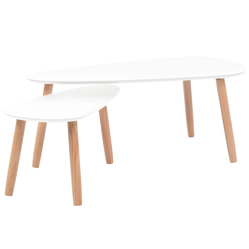 Coffee Table Set of 2 White Solid pinewood, MDF Medium Durable