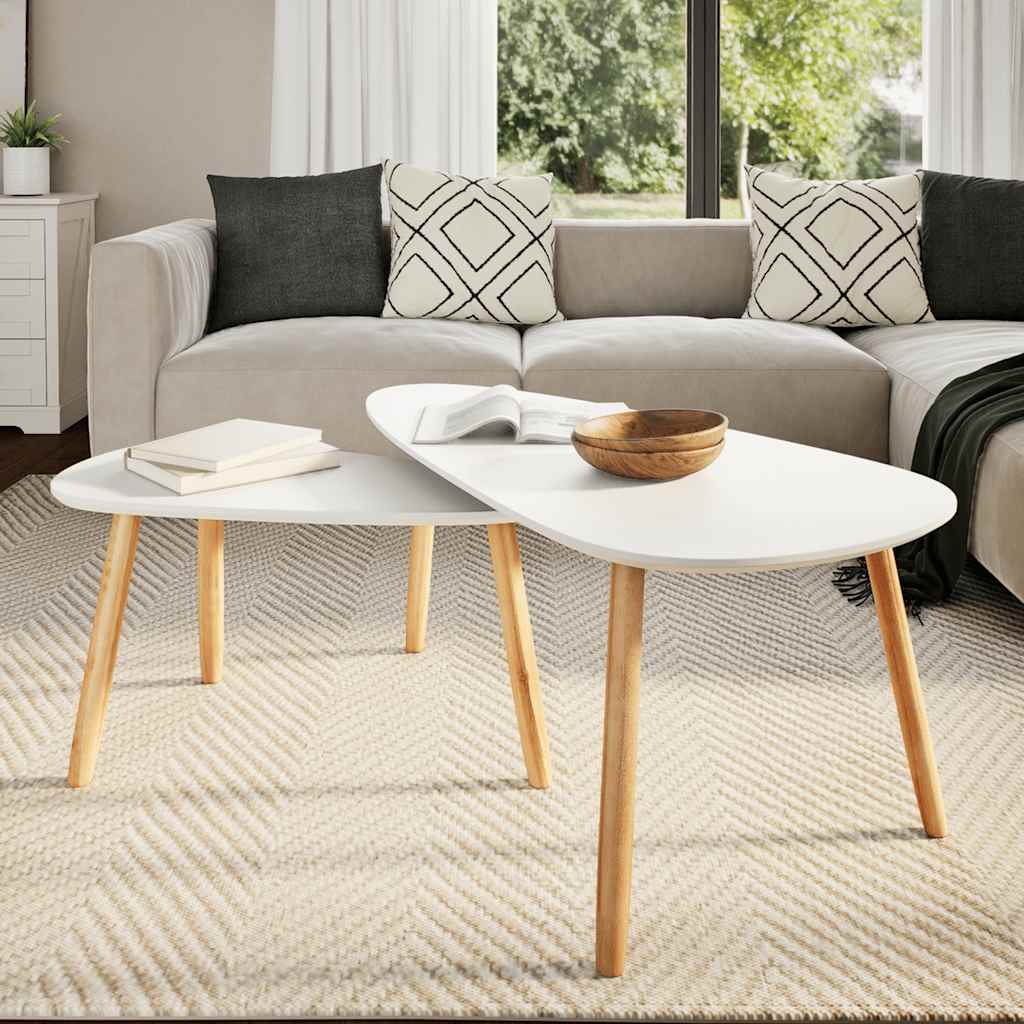 Coffee Table Set of 2 White Solid pinewood, MDF Medium Durable