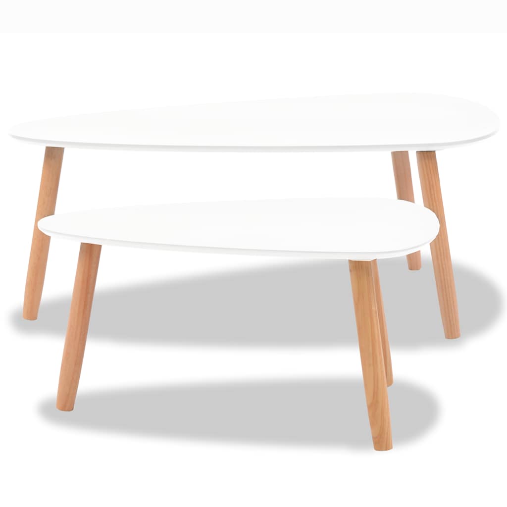 Coffee Table Set of 2 White Solid pinewood, MDF Medium Durable