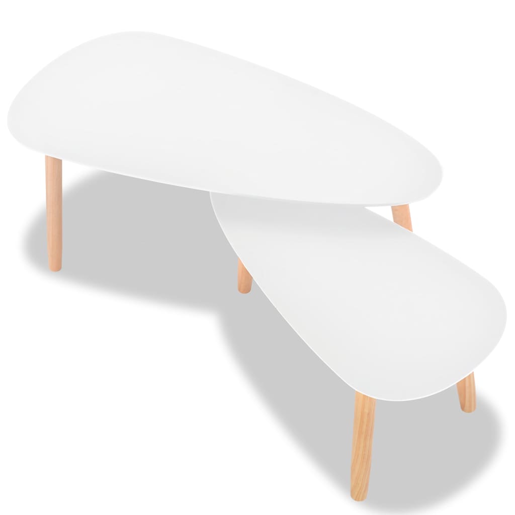 Coffee Table Set of 2 White Solid pinewood, MDF Medium Durable