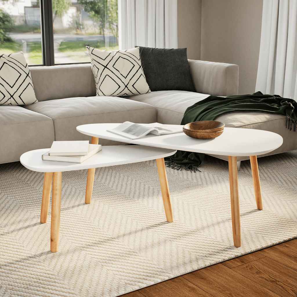 Coffee Table Set of 2 White Solid pinewood, MDF Medium Durable