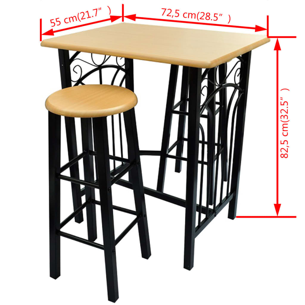 Dining Set Black MDF Small Breakfast Table Rectangular