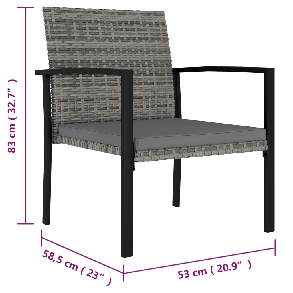 Dining Chair Set of 4 Grey Poly Rattan, Steel, Polyester Standard