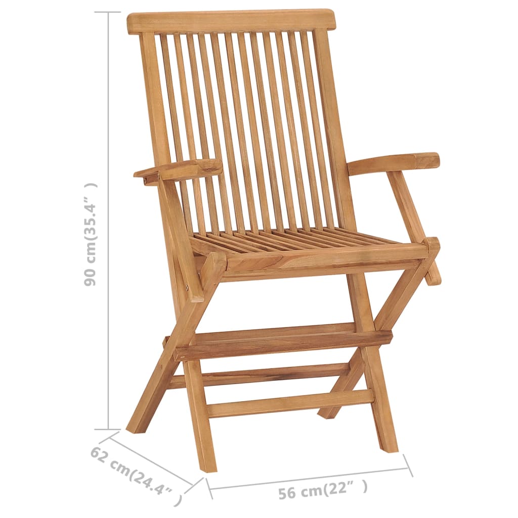 Garden Chair Set of 3 Teak Brown Teak Wood Medium Foldable