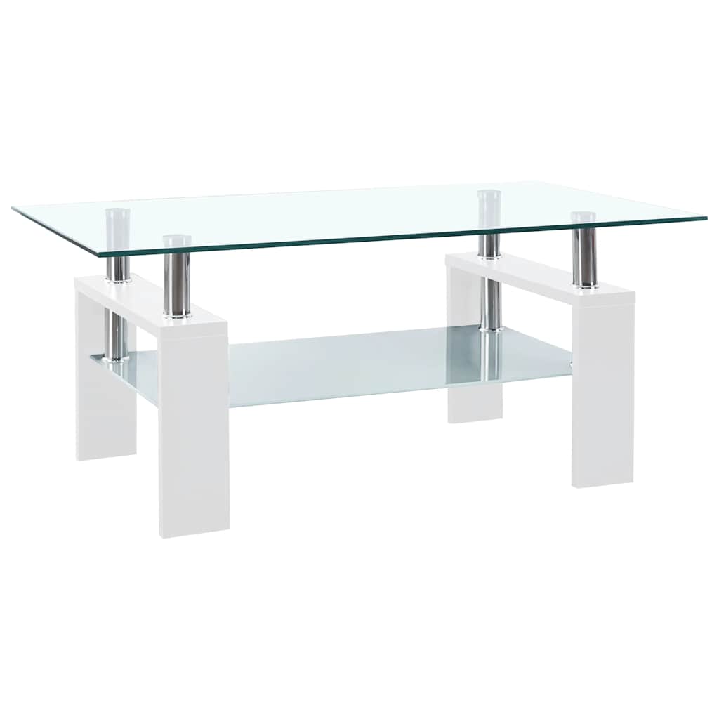 Coffee Table White and Transparent Tempered Glass, Melamine