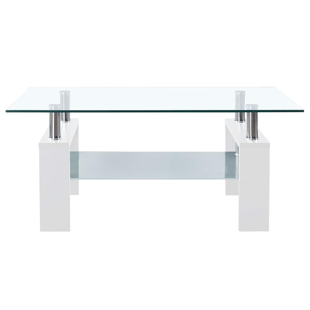 Coffee Table White and Transparent Tempered Glass, Melamine