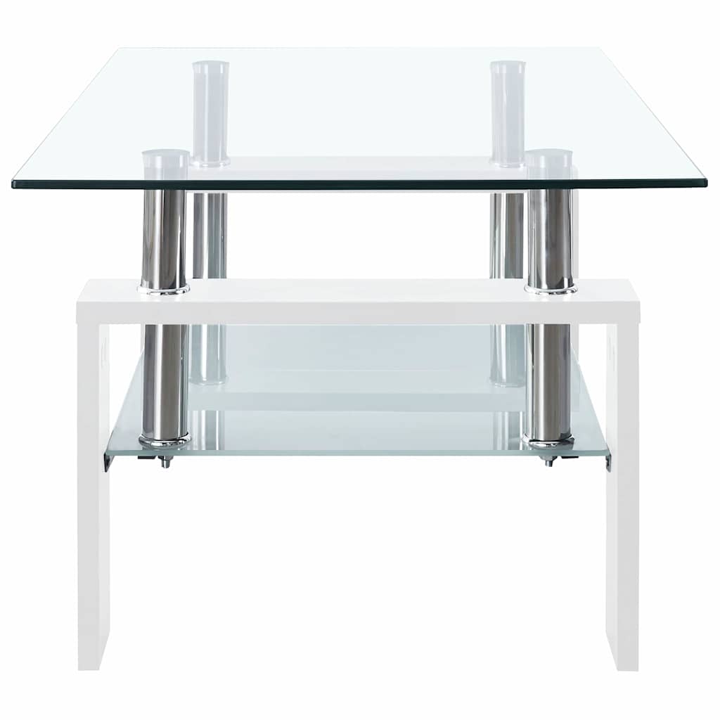 Coffee Table White and Transparent Tempered Glass, Melamine