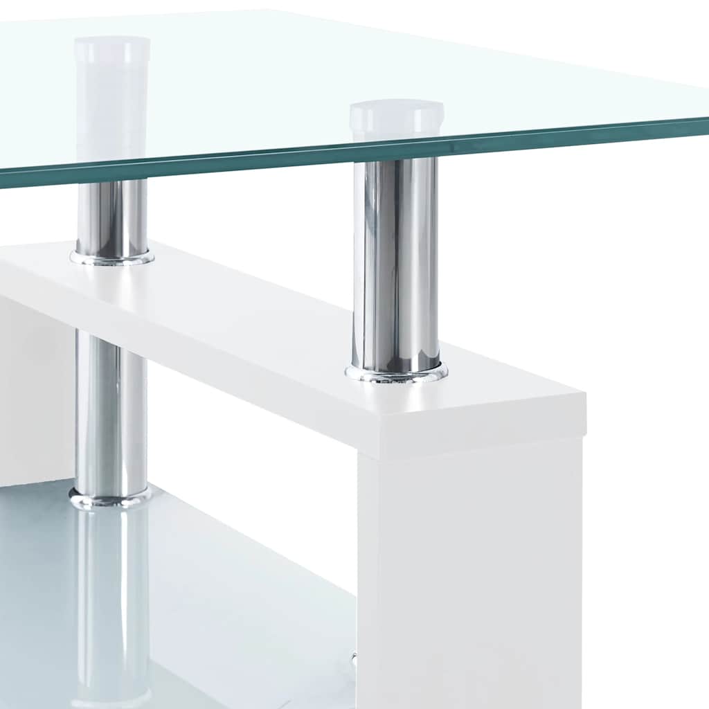Coffee Table White and Transparent Tempered Glass, Melamine