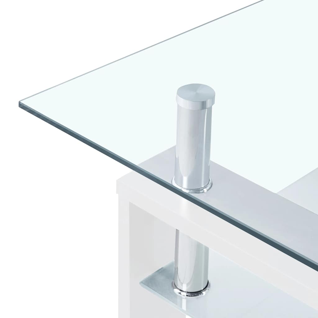 Coffee Table White and Transparent Tempered Glass, Melamine
