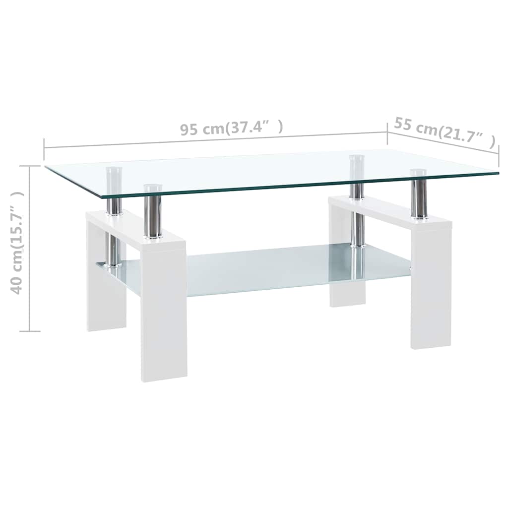Coffee Table White and Transparent Tempered Glass, Melamine