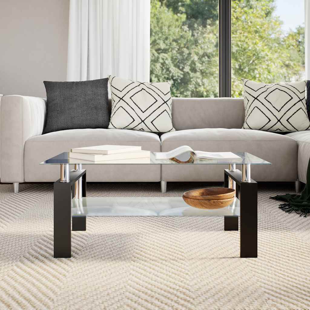 Coffee Table Grey and Transparent Tempered Glass and Melamine
