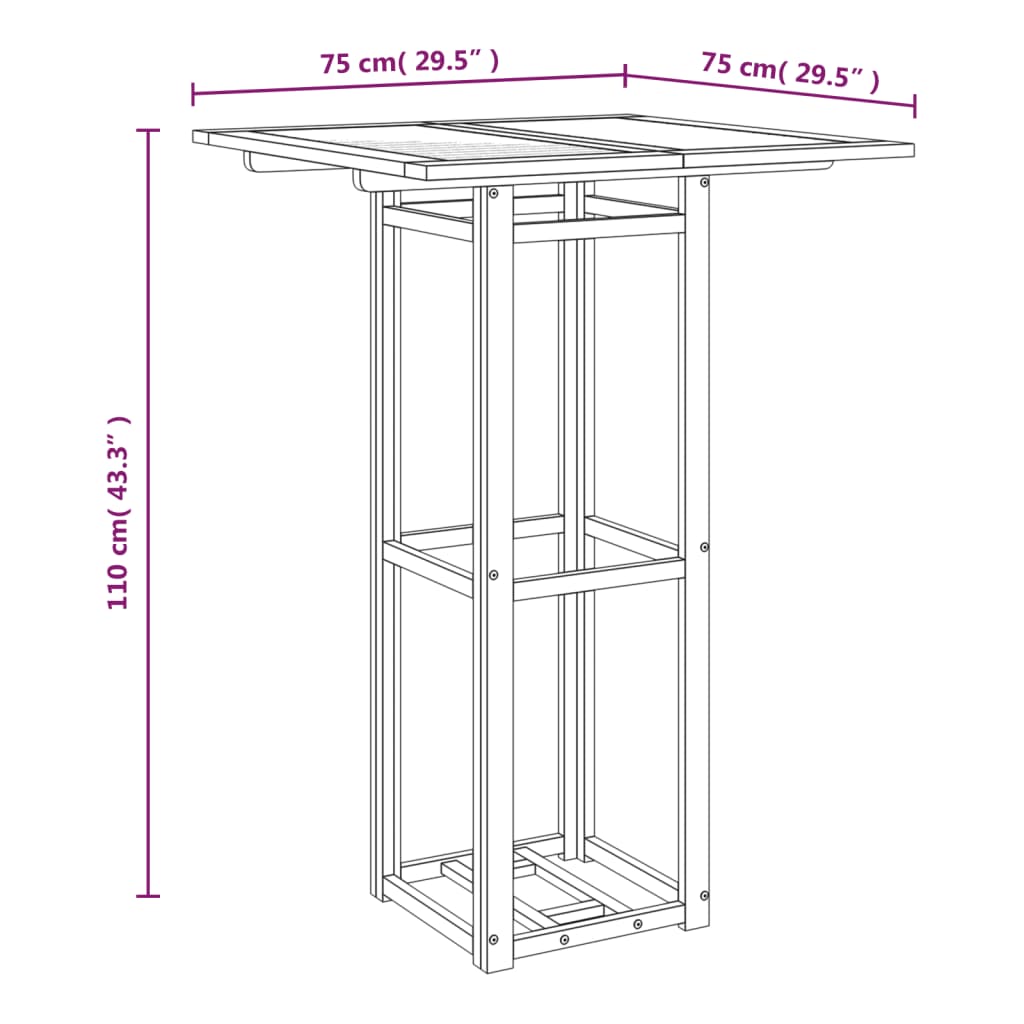 Bistro Table Natural Solid Acacia wood Tall Simple Square