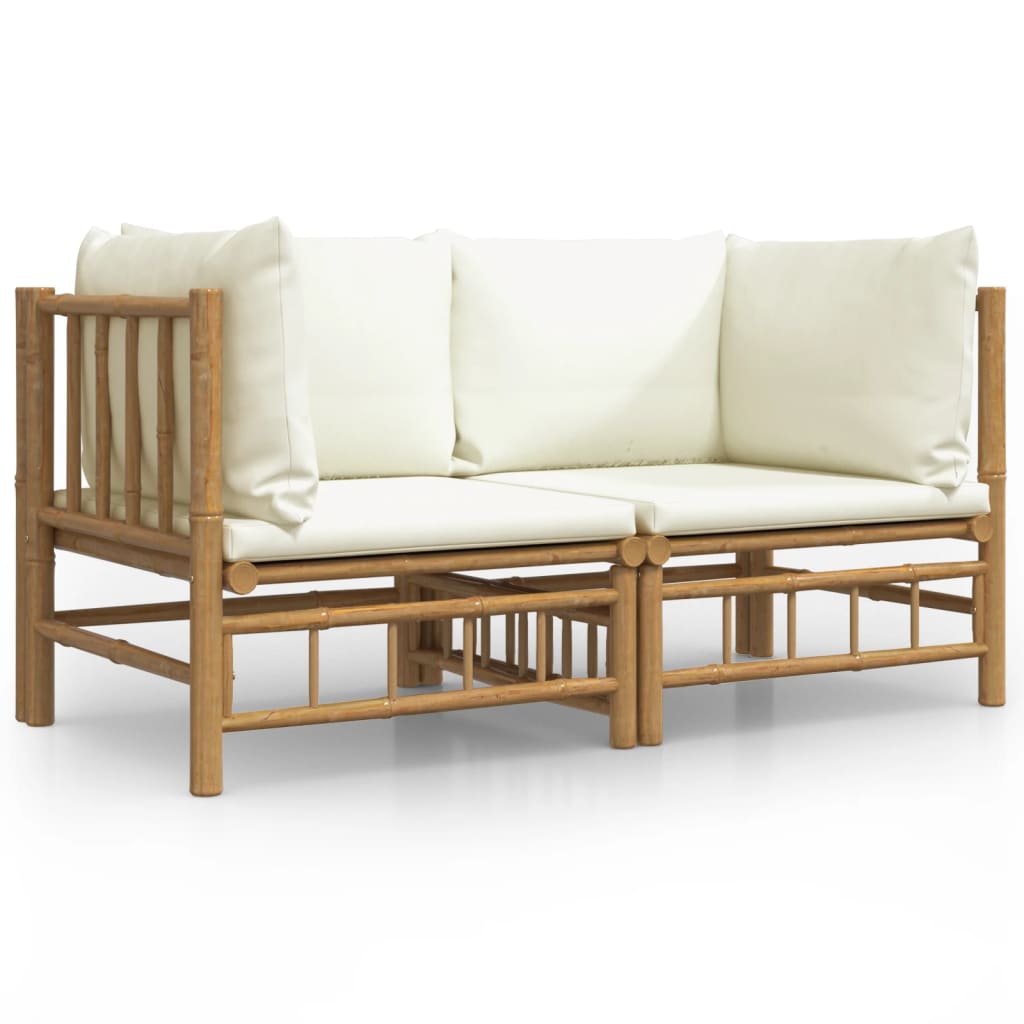 Garden Corner Sofa Cream white, Natural bamboo