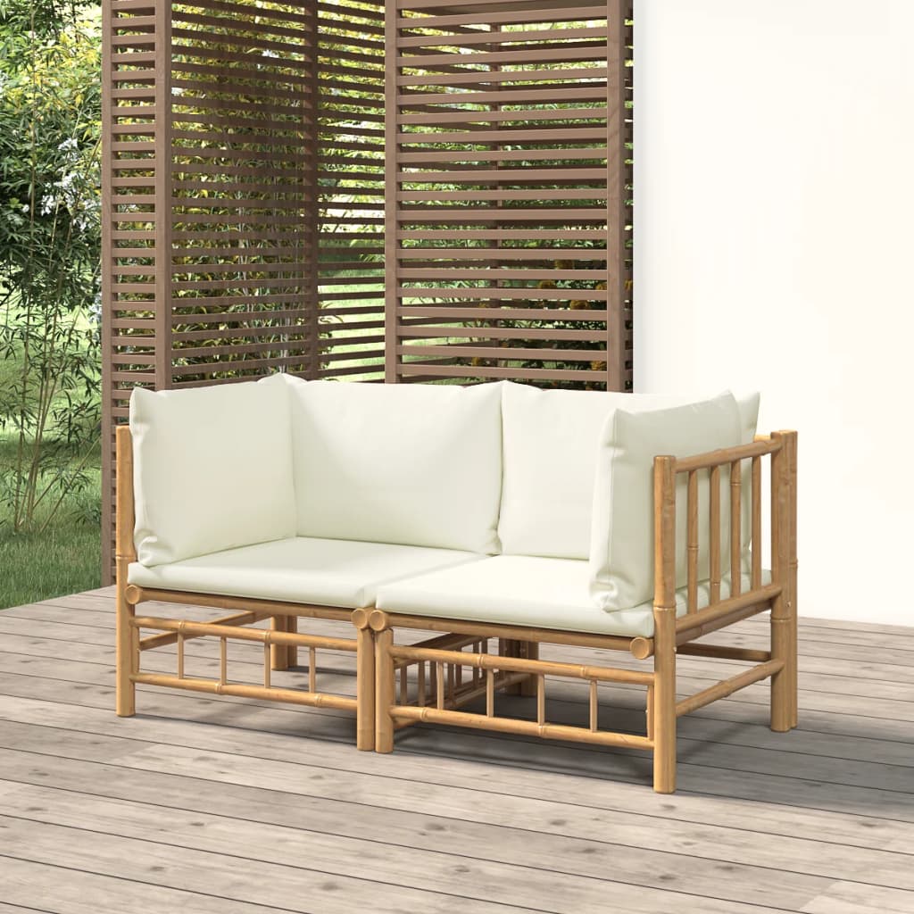 Garden Corner Sofa Cream white, Natural bamboo