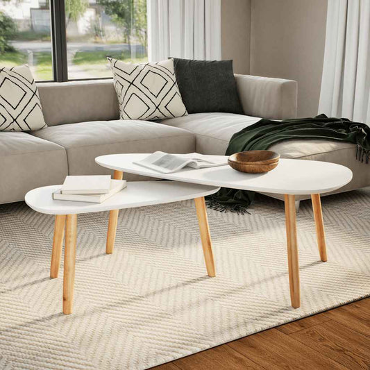 Coffee Table Set of 2 White Solid pinewood, MDF Medium Durable