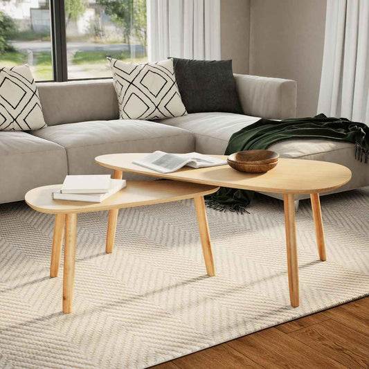 Coffee Table Set of 2 Brown Solid pine wood, MDF Two-piece set