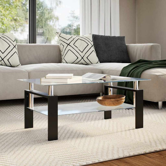 Coffee Table Grey and Transparent Tempered Glass and Melamine