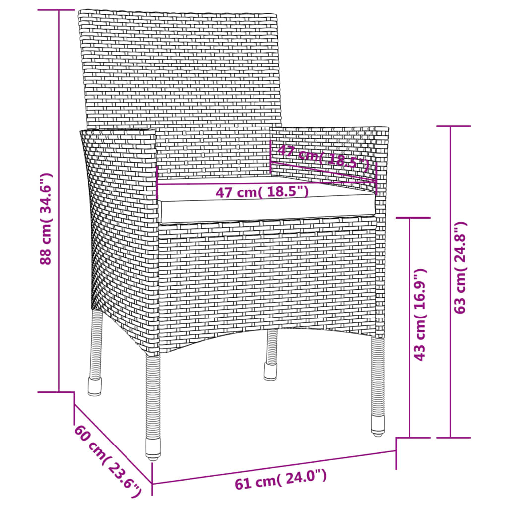 Garden Chair Set of 4 Black Poly rattan Medium Durable