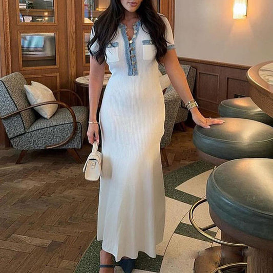 White dress with denim detailing